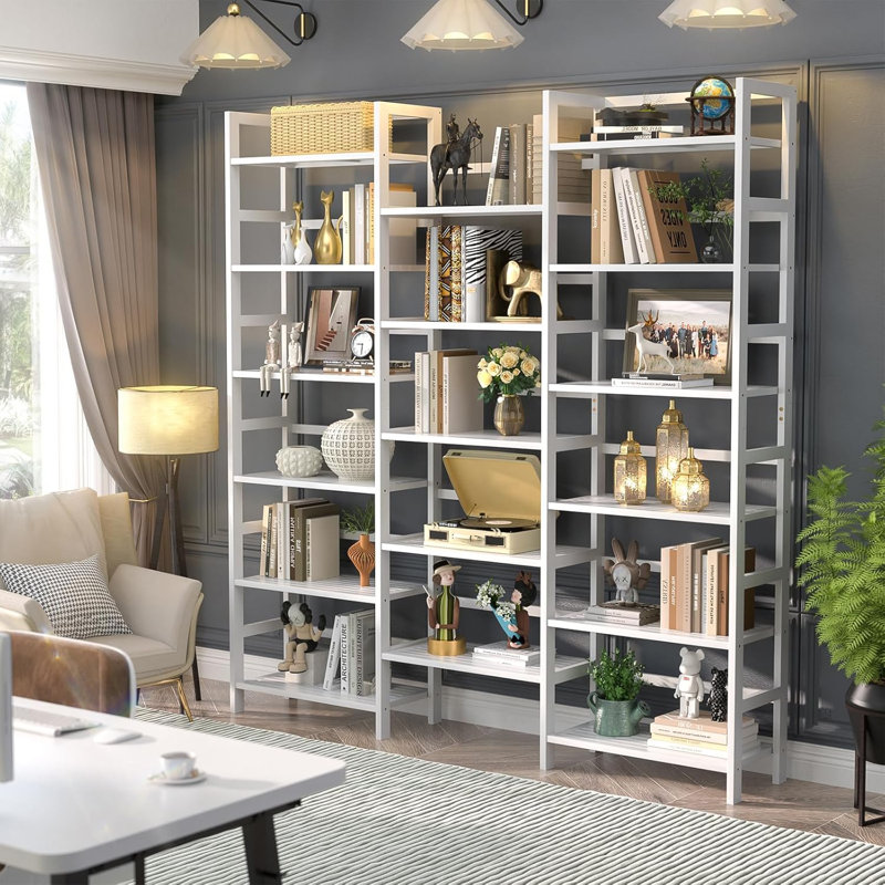 Latitude Run 71.38 H X 61.42 W Bamboo Bookshelf 6 Tier Large Open Bookcase With 17 Display Shelves Wayfair